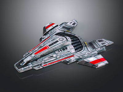 Cosmic Space Exploration Futuristic Spacecraft With Silver Gray Body Red Stripes And Detailed Design 3d model