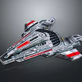 Cosmic Space Exploration Futuristic Spacecraft With Silver Gray Body Red Stripes And Detailed Design