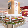 Supermarket Interior With Fresh Fruit Vegetable Displays Shelves Checkout Counter Bright Lighting And Shopping Cart