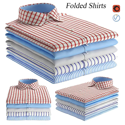 Stacked Casual Shirts With Various Colors Striped And Checkered Patterns For Daily Wear 3d model