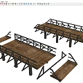 Wooden Bridge Structure With Planks Support Beams And Railings Design Elements