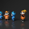 Cute Panda Dolls Wearing Blue And Orange Coats With Hats Standing On Gray Background
