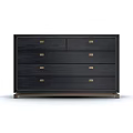 Modern Dark Wood Dresser with Six Drawers and Gold Handles Design