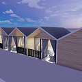 Row Of Wooden Coastal Guesthouses With Pitched Roofs And Balcony Railings
