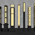 Modern Outdoor Lights With Various Column Styles And Geometric Pattern Designs 3d model
