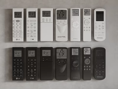 Variety Of Black And White Remote Controls Displayed 3d model