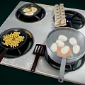 Kitchen Stove With Fried Eggs Corn Kernels Boiled Eggs And Dumplings Cooking 3d model