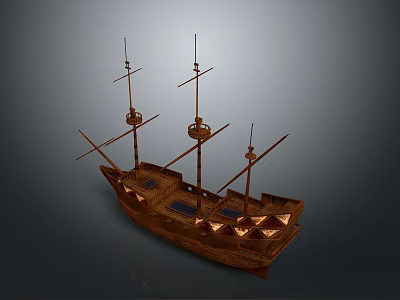 Ancient Sailing Ship With Wooden Construction And Multiple Masts As Historical Water Vessel 3d model