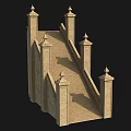 Ancient Stone Staircase With Decorative Pillars And Pointed Spires 3d model