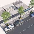 Garden Landscape Design With Paved Ground Tree Planters And Parking Spaces