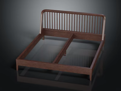Modern Wooden Bed Frame With Vertical Slat Headboard And Minimalist Design 3d model