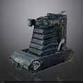 Vintage Electronic Camera Featuring Blue Green Metal Body Foldable Structure And Worn Texture