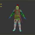 Fantasy Character In Green Decorative Armor With Creature Themed Helmet And Upright Stance