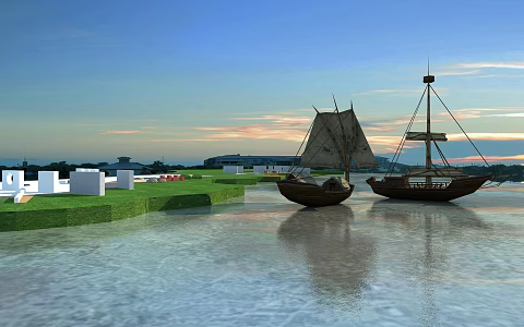 Modern Sailing Small Wooden Boat 3d model
