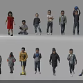Children in Different Poses Standing Sitting Playing With Ball and Casual Outfits