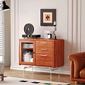 Wooden Entryway Side Cabinet With Glass Doors Drawers And Decorative Items In Living Room