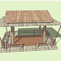 Traditional Garden Landscape Featuring Thatched Roof Pavilion Wooden Platform And Railings