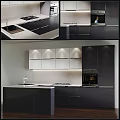 Modern Black And White Kitchen Interior With Island Counter Oven And Cabinets
