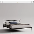 Modern Double Bed With Metal Frame Blue Pillow White Sheets And Blanket 3d model