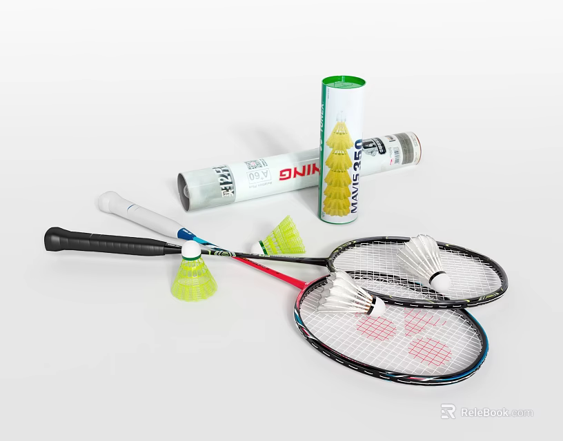 Complete Badminton Sports Equipment Set Including Rackets Shuttlecocks And Tubes 3d model 