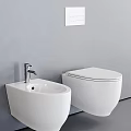 Modern White Toilet And Bidet In Sleek Bathroom With Gray Wall Design
