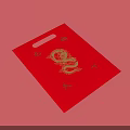 Red Gift Bag With Golden Dragon Design And Small Decorative Elements