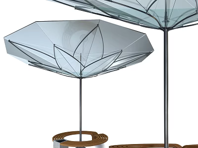 Outdoor Chair With Modern Glass Petal Shaped Umbrella And Wooden Base 3d model