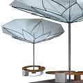 Outdoor Chair With Modern Glass Petal Shaped Umbrella And Wooden Base