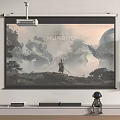 Home Theater Projection Monitoring System With Wall Mounted Projector Projection Screen And Speakers