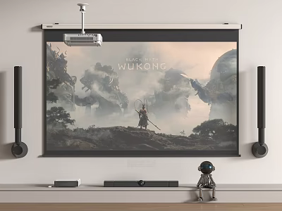 Home Theater Projection Monitoring System With Wall Mounted Projector Projection Screen And Speakers 3d model