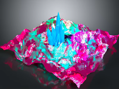 Colorful Wood Stone Artistic Structure With Pink Blue Green Hues And Texture 3d model