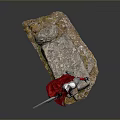 Warrior In Red Silver Armor With Red Cape And Long Sword Standing On Rock