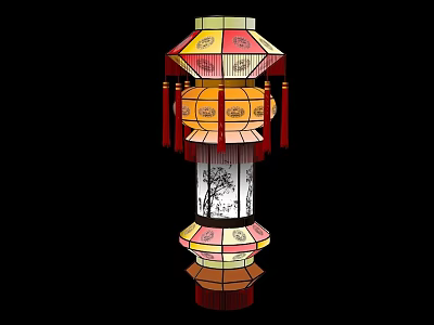 Traditional Chinese Lantern With Red Tassels Multilayer Structure And Decorative Patterns 3d model