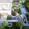 Modern Garden Feature Wall With Landscaped Pathway Green Plants And Water Feature