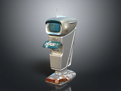 Retro Sci Fi Machine With Silver Body Antenna Blue Screen Control Panel And Base 3d model
