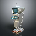 Retro Sci Fi Machine With Silver Body Antenna Blue Screen Control Panel And Base 3d model