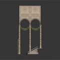 Classical Building Model With Arched Structure Decorative Patterns And Vine Decorations