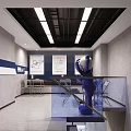 Modern Bubble Tea Shop Interior With Blue Booths Transparent Partitions Neon Signs And Stainless Steel Tables