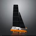Modern Sailboat With Black Sails And Orange White Hull Water Transportation Vehicle