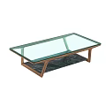 Rectangular Coffee Table With Glass Top And Metal Frame Marble Lower Shelf 3d model
