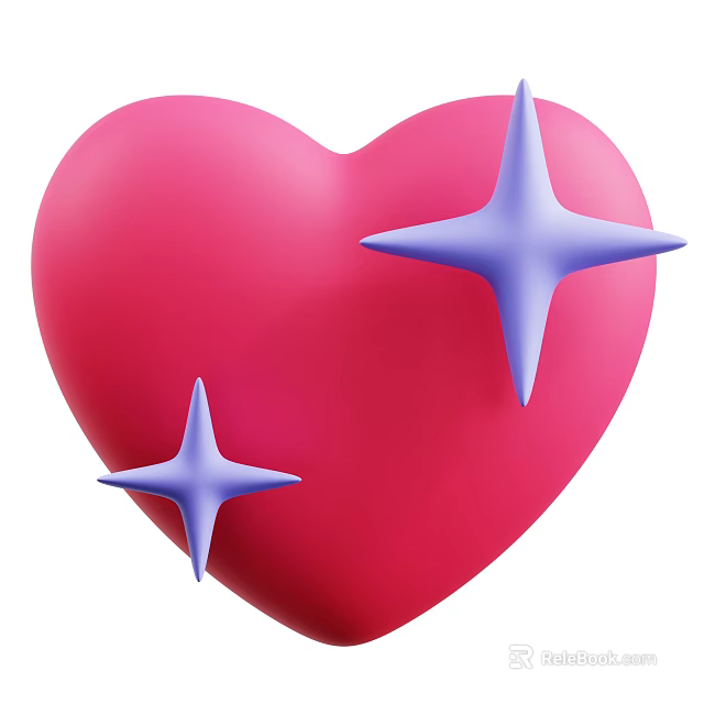 Decorative Ornament Set Featuring Red Heart Shape And Blue Stars 3d model 