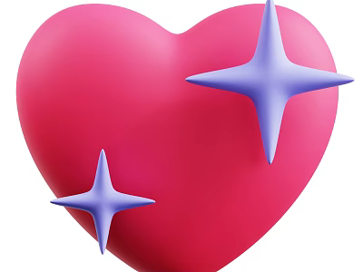 Decorative Ornament Set Featuring Red Heart Shape And Blue Stars 3d model