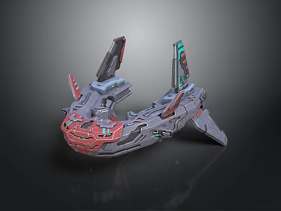 Futuristic Sci Fi Mechanical Structure With Red Gray Color And Detailed Wing Design 3d model