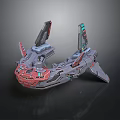 Futuristic Sci Fi Mechanical Structure With Red Gray Color And Detailed Wing Design