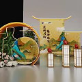 Feather Level Effect Stage Display With Traditional Lanterns And Landscape Patterns 3d model
