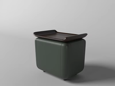 Modern Green Leather Sofa Stool With Wooden Tray Top For Living Room 3d model