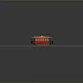 Red Electric Tram Model on Gray Platform with Metal Tracks Display Scene