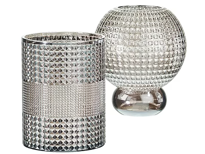 Elegant Silver Textured Ceramic Vessels For Home Decor With Cylindrical And Spherical Designs 3d model