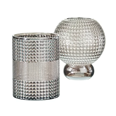 Elegant Silver Textured Ceramic Vessels For Home Decor With Cylindrical And Spherical Designs 3d model