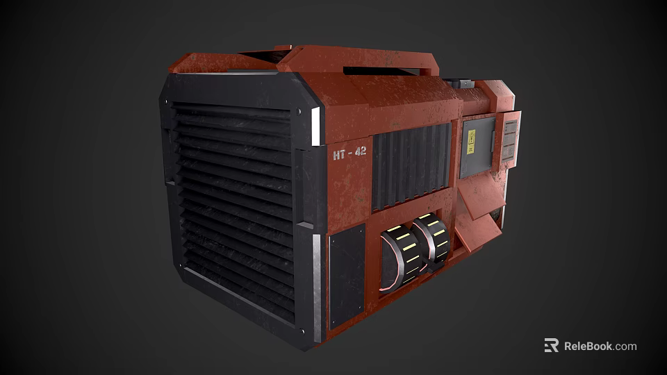 Red And Black HT-48 Equipment With Heat Sink Grille And Circular Component 3d model 